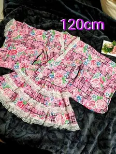 浴衣ドレス　浴衣　ゆかた　キッズ　　120cm ピンク　バラ　ギャル　コギャル