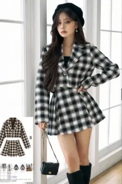 チェック柄ジャケット＆スカートセットアップ