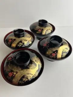 蓋付き吸い物椀 雑煮椀 大ぶり椀 正月椀 蒔絵 謹製 4客セット