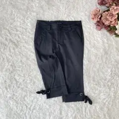 THE GINZAクロップドパンツ（40）日本製　黒系　ストレッチ　裾リボン