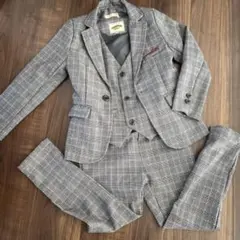 グレー系チェック スーツ 3点セット　140