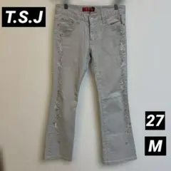 T.S.J デニム　花柄刺繍　ビジュー　デニムジーンズ　y2k Y2K