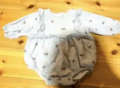 値下げ！プティマインpetit main 花柄刺繍ロンパース80ベビー服水色