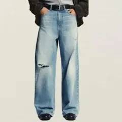 ✨️ZARA TRF ミッドライズ ダメージ バギー ワイド デニム EU36
