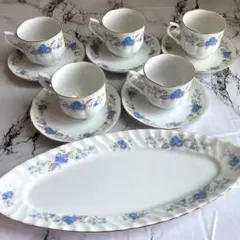 ナルミ　カップ&ソーサー 5客セット・オーバルプレート　菓子皿付　金縁