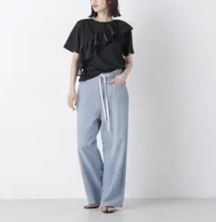 NANO universe アシンメトリーフリル異素材コンビTシャツ