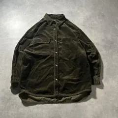 ヴィンテージ グリーン コーデュロイ ダブルポケット シャツ 長袖 古着