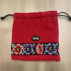 FEELER 花柄刺繍ポーチ 赤