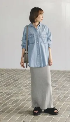 リブニットタイトスカート　グレー　ノーブルNOBLE