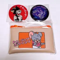トムとジェリー　刺繍缶バッジ　フラットミニポーチ　ボウリング　タフィー　缶バッジ