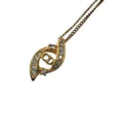 クリスチャンディオール　チェーンネックレス　ラインストーン　CDロゴ　ゴールド