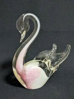 ヴィンテージ ガラス 白鳥 オブジェ イタリア購入 ピンク×乳白 置物
