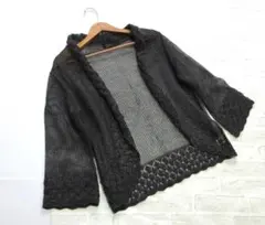美品 送料込み アンクロッシュ チャコールグレー 綿混 洗える カーディガン