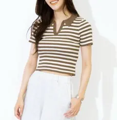 ポロカラーリブニットトップスカットソー ANAP