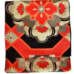 ［5284］袋帯 華紋御天井柄 刺繍 六通 未仕立て 正絹 着物 フォーマル 黒