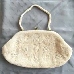 レトロ、アイボリー ビーズ刺繍 バッグ　和装、パーティーに