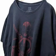マーベル デッドプール デカロゴ Tシャツ ブラック 黒 XL 古着
