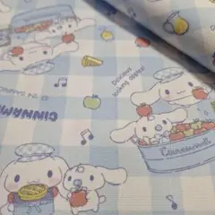 ★【サンリオ】Cinnamorollチェック<オックス>布 はぎれ[薄青×白系]