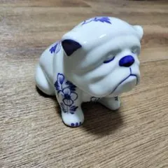 ブルー花柄 陶器製ブルドッグ置物 3体セット - メルカリ