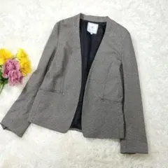 ロペピクニック ガンクラブチェック ノーカラージャケット ブラウン 40 L