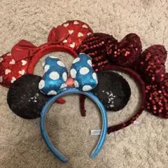 ディズニー カチューシャ まとめ売り スパンコール 赤 青ドット