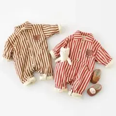新品 ロンパース ストライプ アウター 韓国 海外子供服 73 レッド