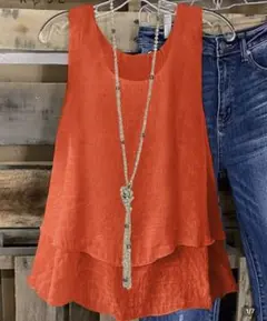 オレンジ色の二重層タンクトップ Lサイズ