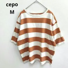 cepo セポ ボーダーTシャツ M 綿100% ブラウン×白 カジュアル 半袖のサムネイル