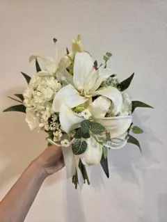 【お値下】造花ウェディングブーケ、ブートニア、花冠