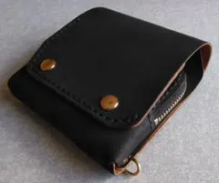 茶芯 丘染め★スマート・トラッカーウォレットＬ改　ブラック★栃木レザーヌメ革