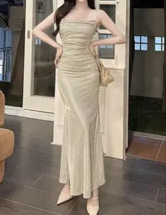 パーティドレス ゴールド 金曜 ラメ キャバドレス ワンピース ホカンス