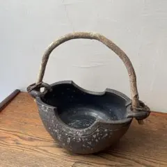 山村御流 赤膚焼き 広口花器 未使用 赤膚焼 尾西楽斎造 山村御流 花入 尊式 花瓶 花器 華道