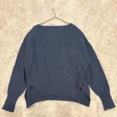 【ROPE】ウール混 羊毛混 ブルーリブ編みラメ入り長袖ニット サイズ38