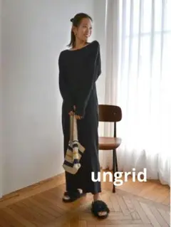 ungrid バックオープンフィットカットワンピース ブラック