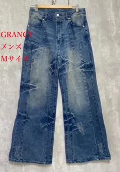 GRANCY シームデザインワイドストレートデニムパンツ Sサイズ ブルー