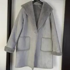 グレー フード付きムートンコート