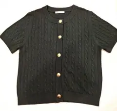 GU ケーブルニットダークグリーン 半袖カーディガン M