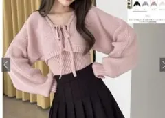 リボン付きクロップドニットカーディガン