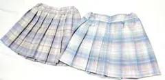 青と紫のチェック柄プリーツスカート2点セット