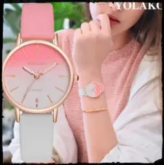 新作 レディース 腕時計 クォーツ ピンク×ホワイト お洒落 時計