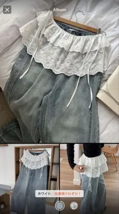 DAZY レース刺繍 リボン ウエスト膝丈スカート、フリル付き秋スカート