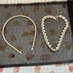 ホワイトパールネックレス　カチューシャ