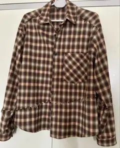 ZARA チェックフリンジ シャツジャケット S(M〜L相当) ブラウンチェック