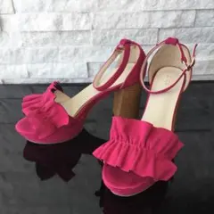 Re:EDIT 厚底　フリルデザイン ヒールサンダル　アンクルストラップのサムネイル