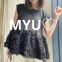 MYU♡ フラワー 裾デザイン TOPS♡ブラックのサムネイル