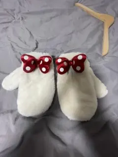 ホワイトフリース手袋 ドットリボン付きのサムネイル