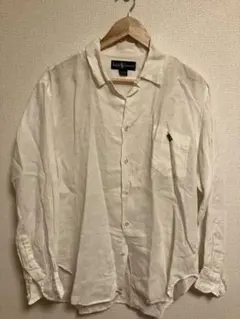 90s ラルフローレン　リネンシャツ　ホワイト　開襟　Lサイズ