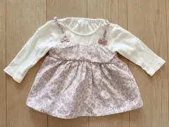 mamaraku バースデイ　長袖トップス　キャミソール風　小花柄 うさぎ　80