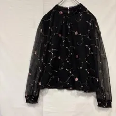 alicia PA 長袖　トップス　プルオーバー　メッシュ　シアー素材　刺繍柄
