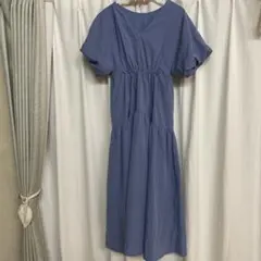 本日限定値下げ！　ロング　ワンピース　半袖　ブルー　XLサイズ mystic